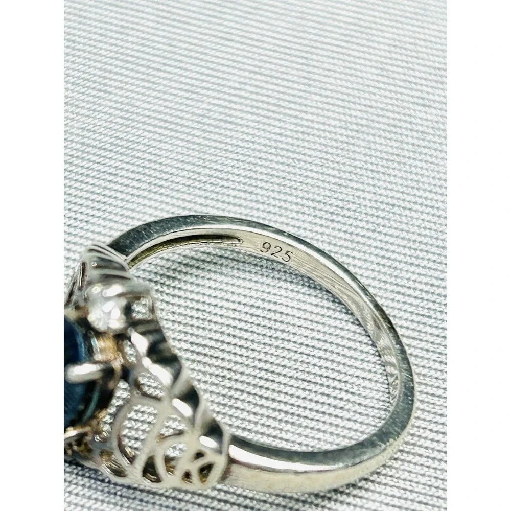 Sterling Silver Size 6 Ring With Dark Blue/Black‎ Faux Stone NVC .925